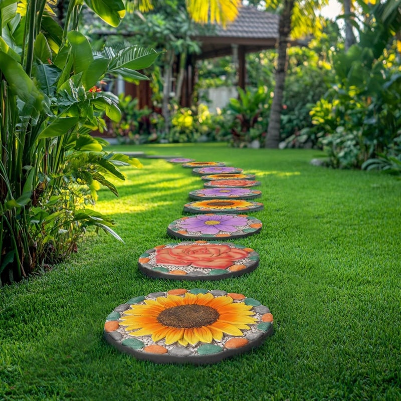 Cynkeyee Outdoor Garden Decor Stepping Stones - Outside Garden Yard Decorative Stones Gifts for Women Garden Decor for Outside 10x10x0.75 Inch - Image 5